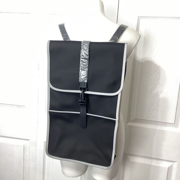 Rains Brand Black Reflective Waterproof Backpack Bag New - Picture 1 of 16